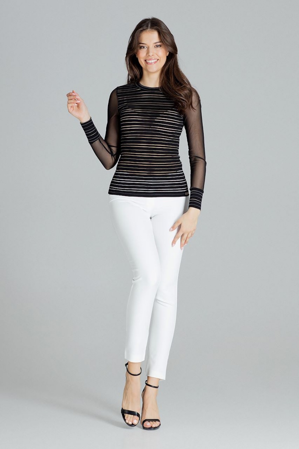 بلوزة نسائية فيسكوز مريح وإيلاستين لمرونة مريحة وتفاصيل شبكية شفافة ناعمة من Lenitif – موديل 143888