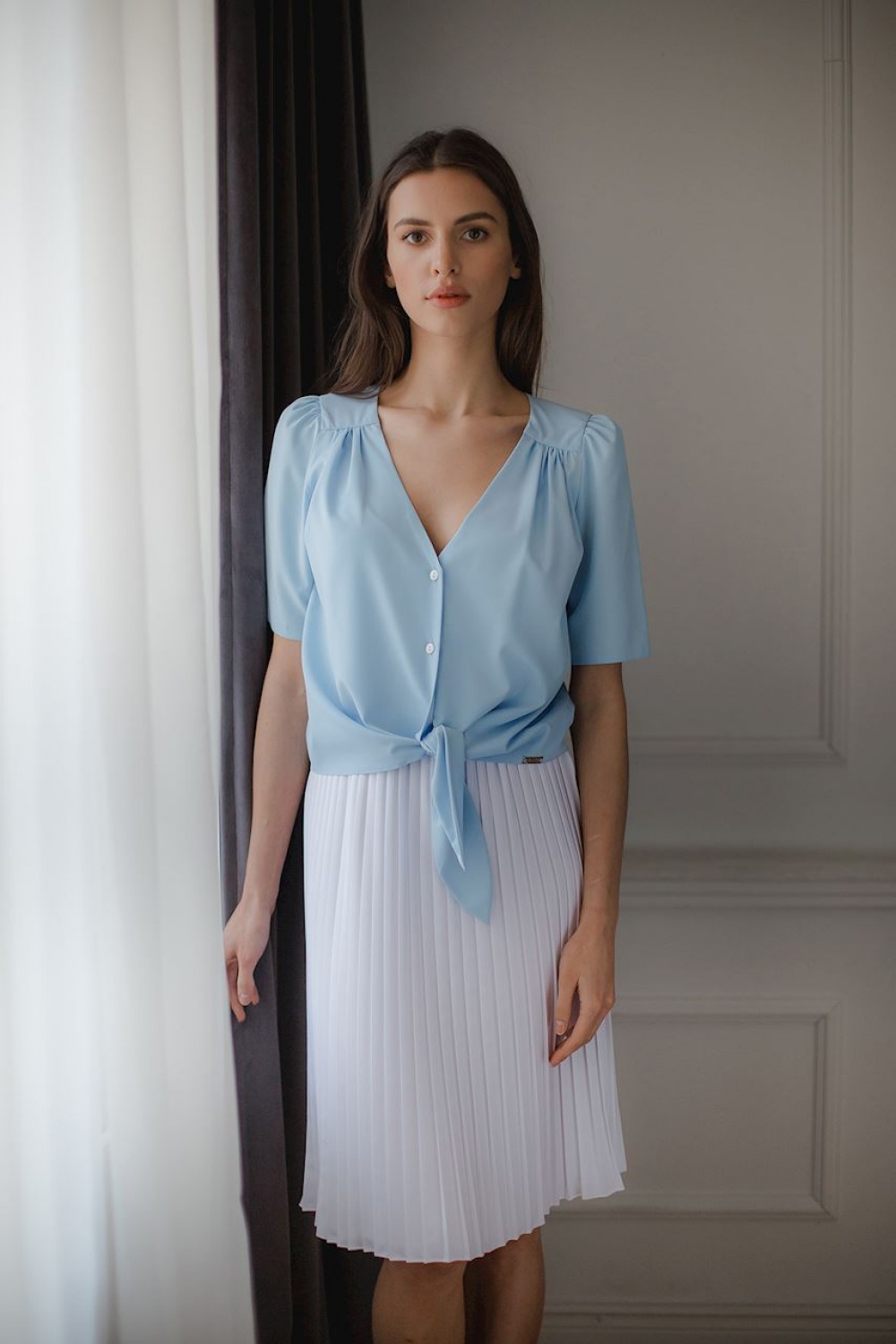 بلوزة نسائية بوليستر عالي الجودة وإيلاستين لمرونة مريحة من Lenitif – موديل 143909